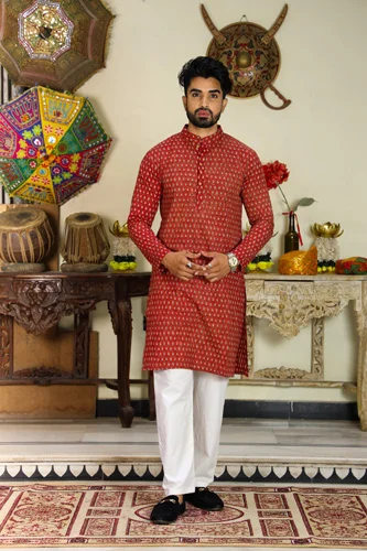 Medium Taupe Full Kurta for Men front view