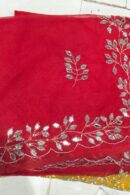 Red organza saree with Embroidery work